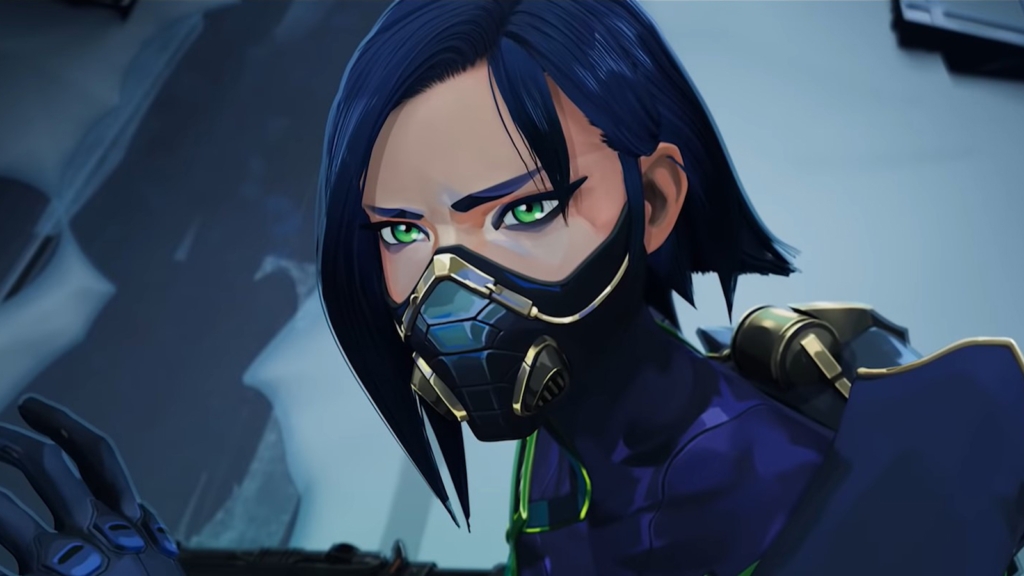 A close-up of Viper's face with her mask on in VALORANT.