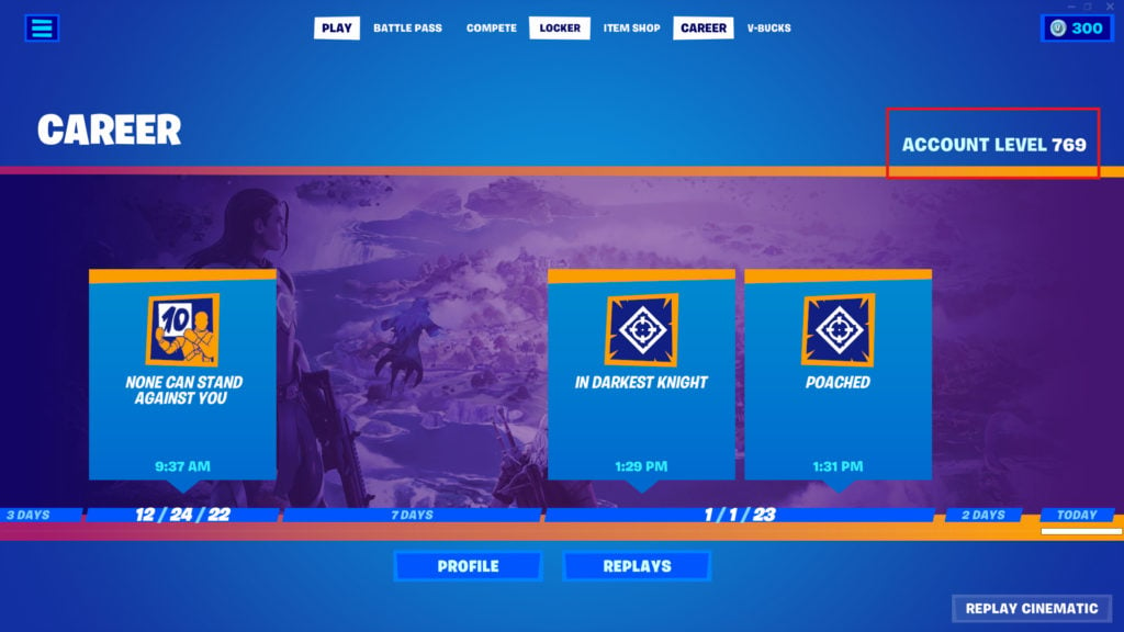 The Career tab in Fortnite's interface.