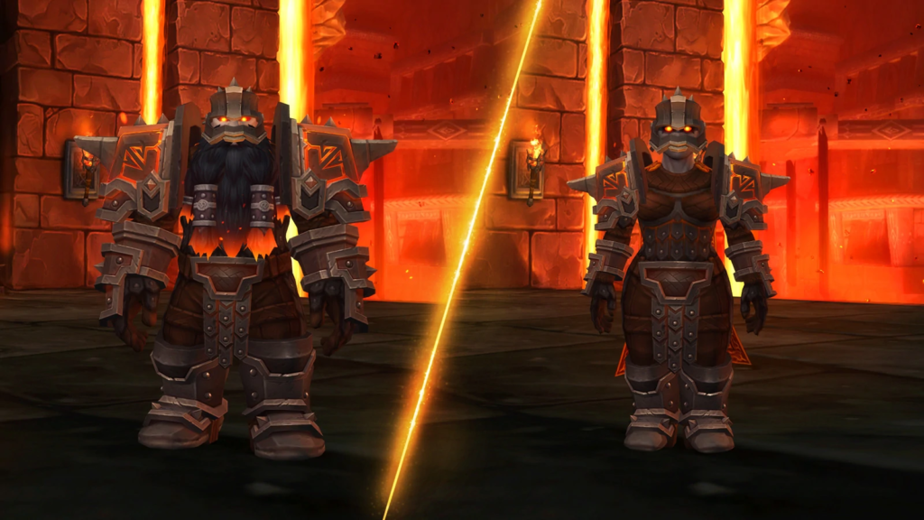 Two Dark Iron Dwarves standing and wearing Heritage Armor