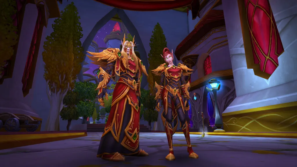 Two Blood Elves standing and wearing Heritage Armor