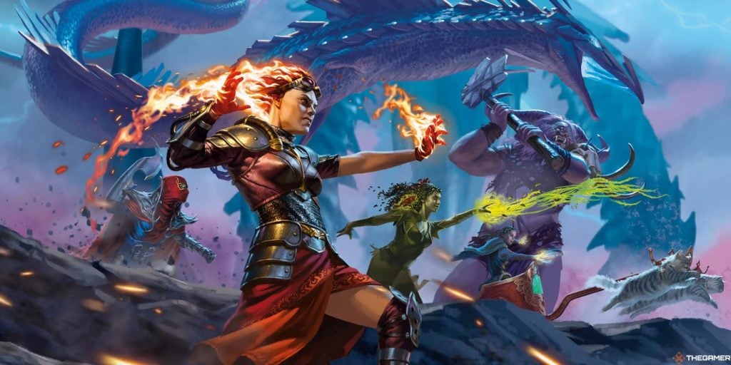 Chandra fights alongside other Planeswalkers against the Phyrexian invasion.