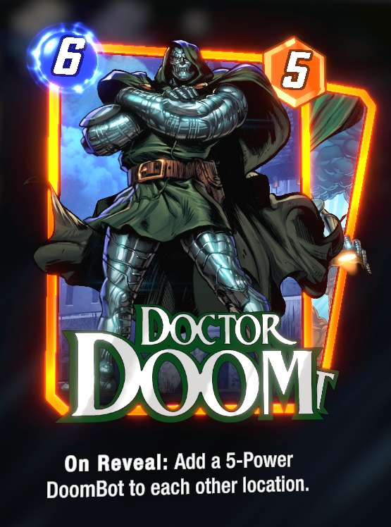 Doktor Doom Card v Marvel Snap, s jej popisom nižšie