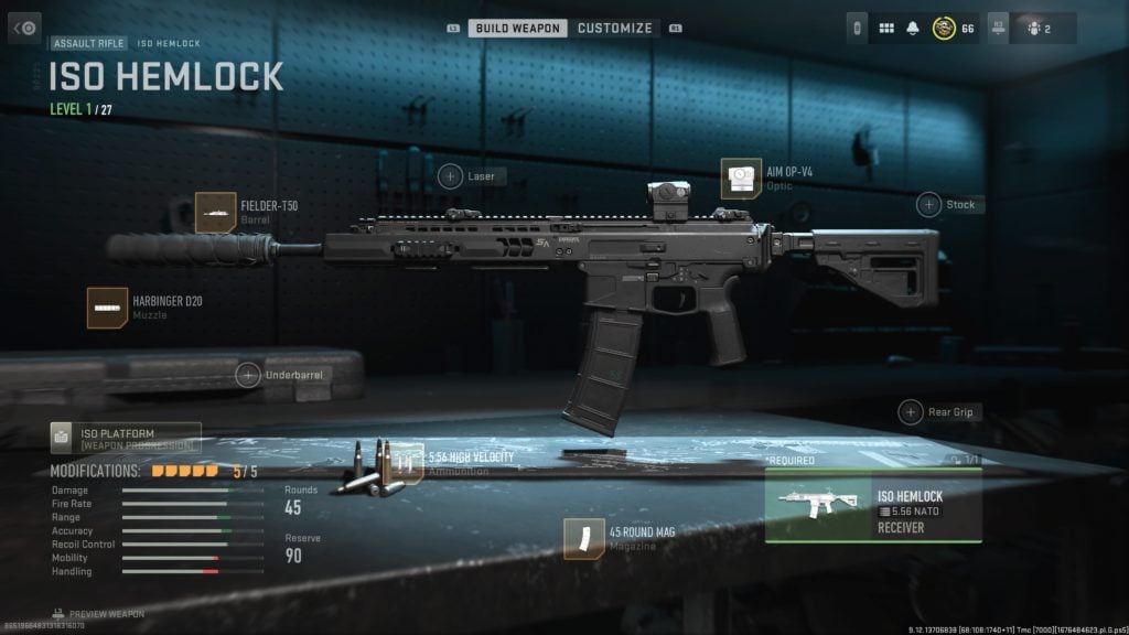 ה- ISO Hemlock במסך האקדח